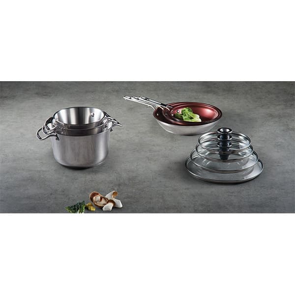 Cavira Signature 10-Piece Stacking Stainless Steel Cookware Set – Aluminum Base, Induction Compatible